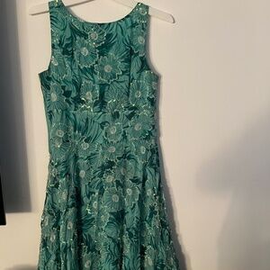 Anthropologie Lithe Silk Blend Waterleaf Embroidered Empire Waist Summer Dress